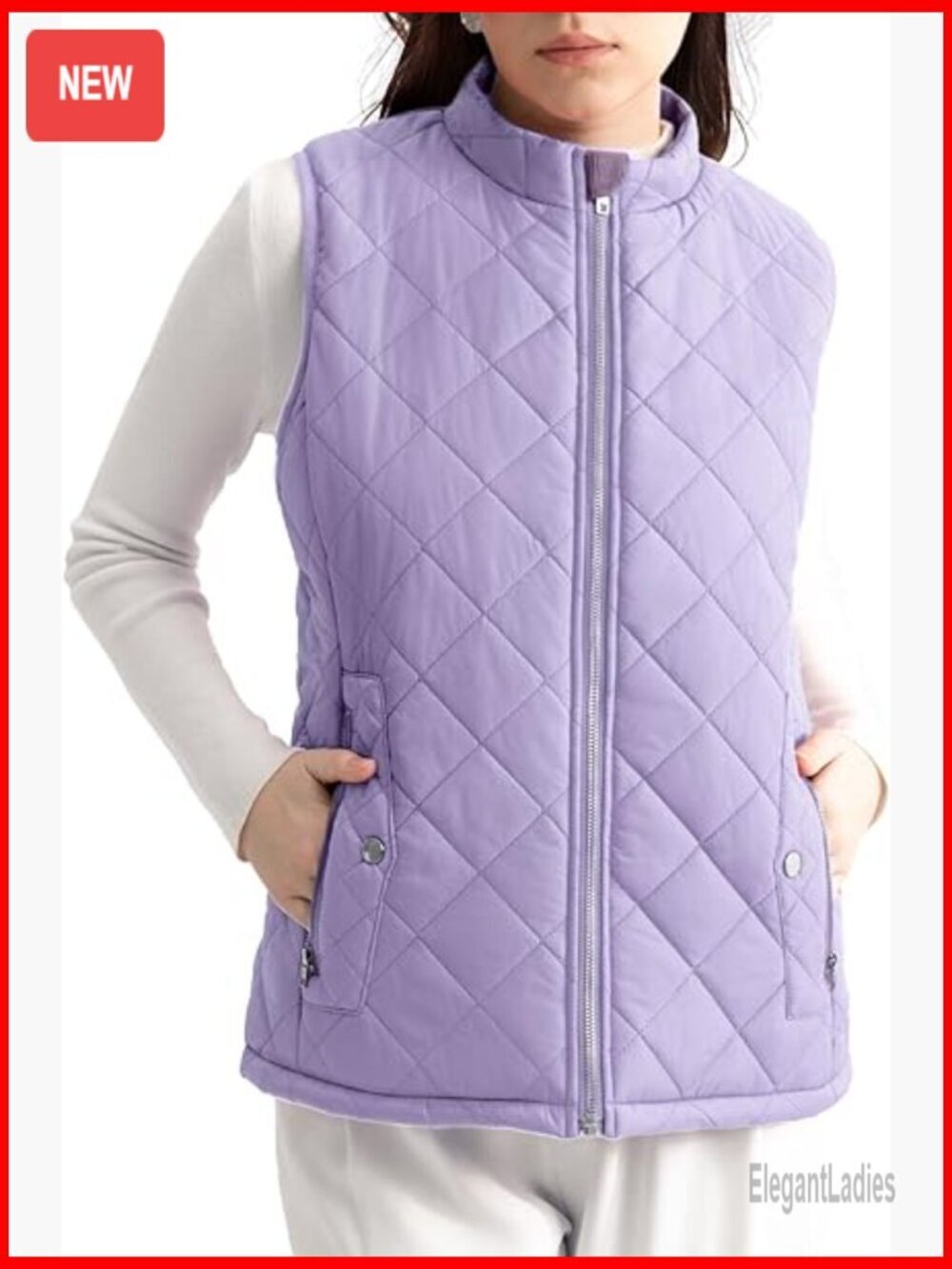 Women's Quilted Puffer Vest Water-Resistant Zip Pockets Lightweight